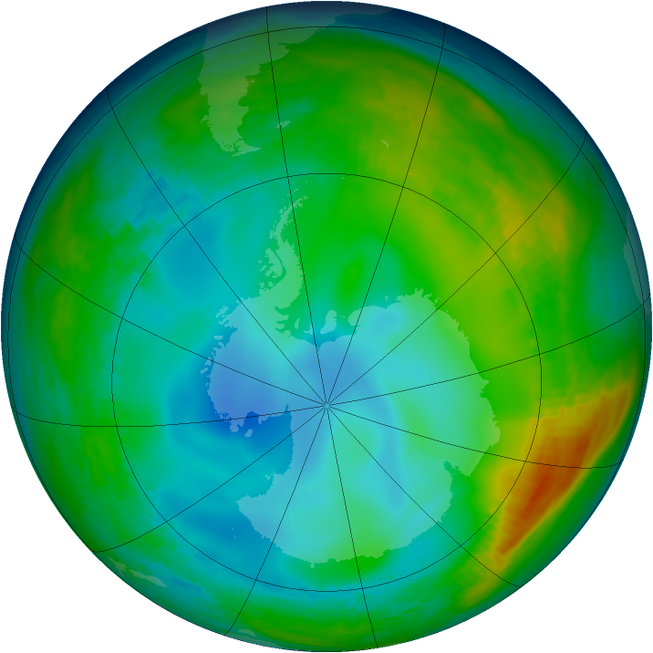 Antarctic ozone map for 03 July 1992